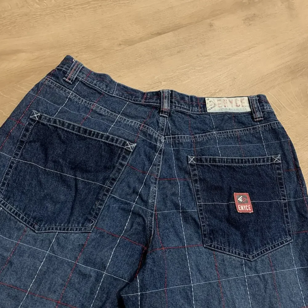 Vintage Y2K Enyce Jean Shorts Jorts Men's Size 36 Plaid Windowpane Dark Denim